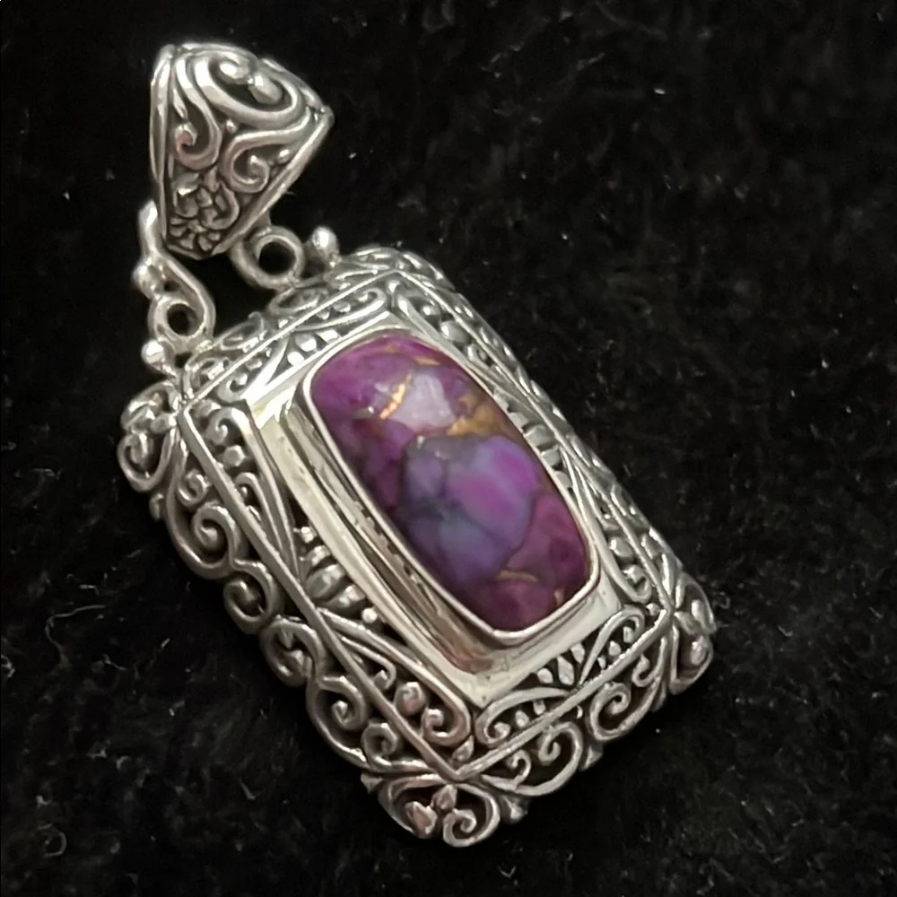 Sterling Silver scroll inlay with Mohave Turquoise pendant - Picture 5 of 5